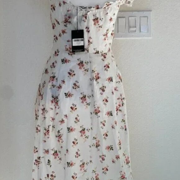 NWT Reformation Linen Bogota Floral Off Shoulder Midi Dress in Geraldine Size 4 - Picture 2 of 5
